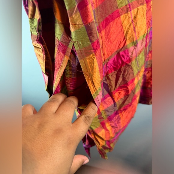 Jennifer George Sketchbook Women’s Pink/orange Plaid Button Up Shirt 100% Silk M - Picture 11 of 12